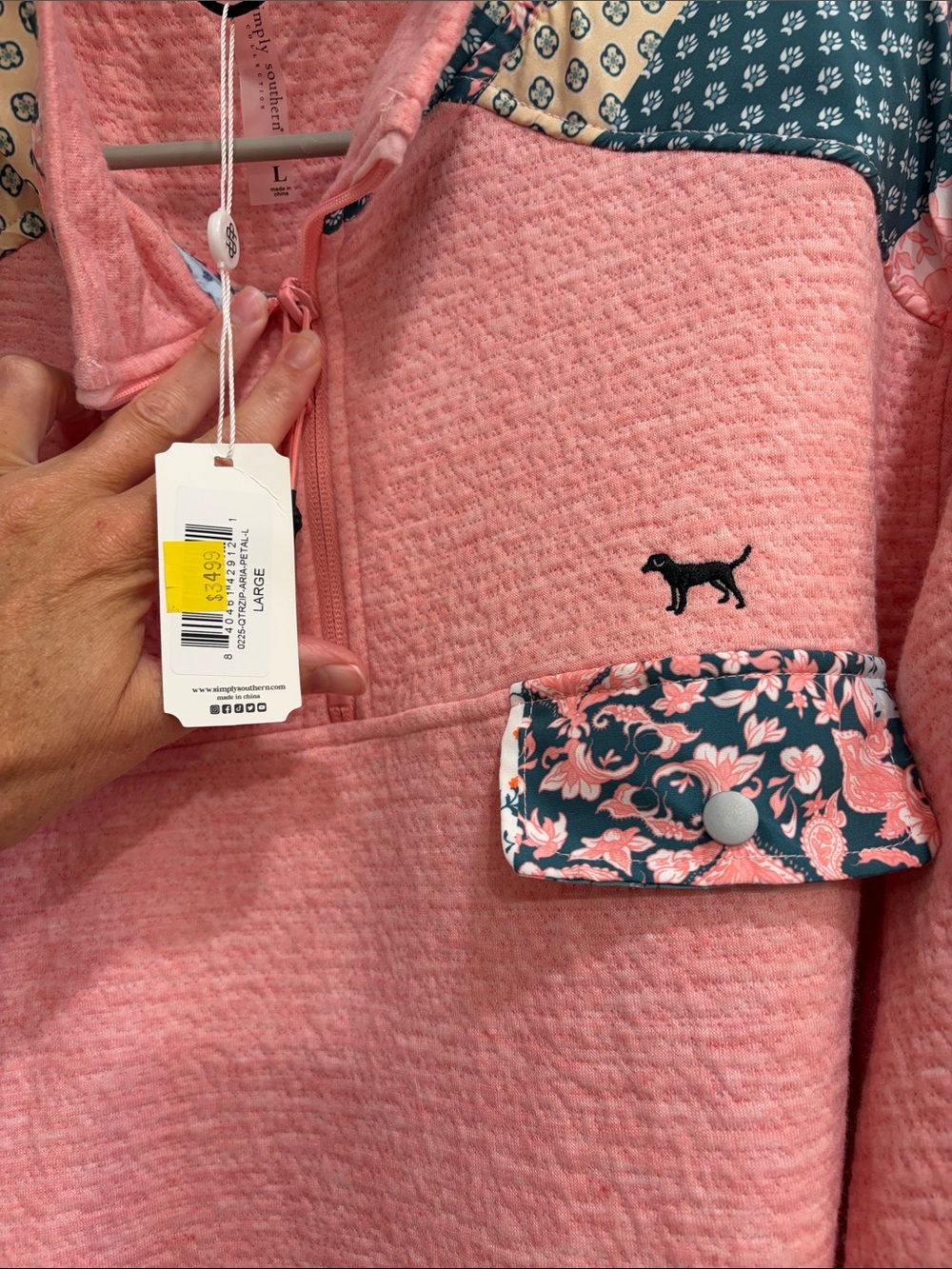 Pink Womens’s Simply Southern Pullover Quarter-Zip Top with Floral size large - Picture 2 of 9